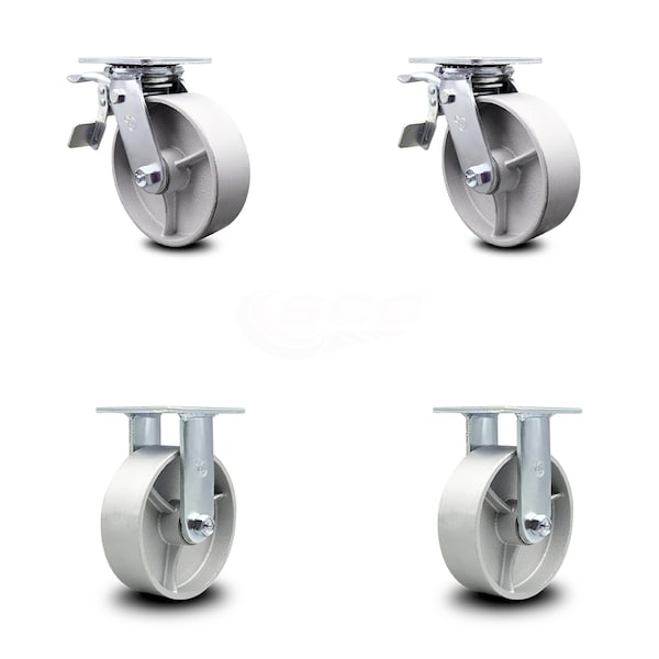 Service Caster 6 Inch Semi Steel Caster Set with Roller Bearing 2 Brakes 2 Rigid SCC-TTL30S620-SSR-2-R-2 - main